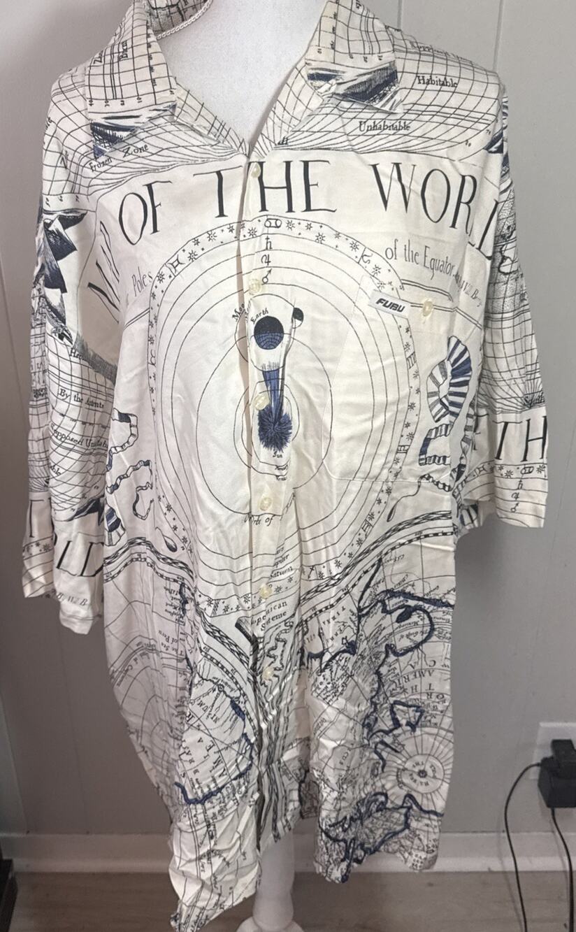VTG Y2K FUBU map Of The World All Over Print Shirt Adult Size 3XL BB2